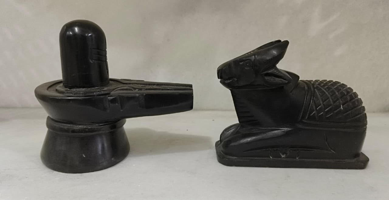 Black Stone Shivling & Nandi Bull Puja Set