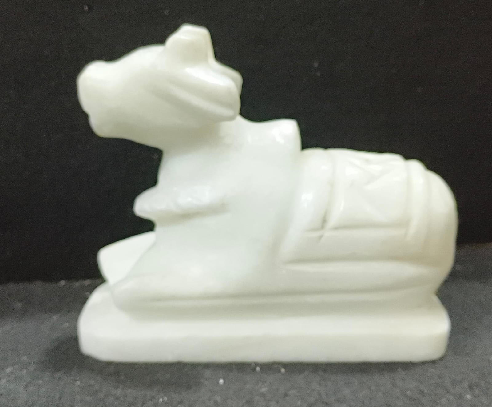 Handcrafted White Marble Nandi Sacred Bull Figurine