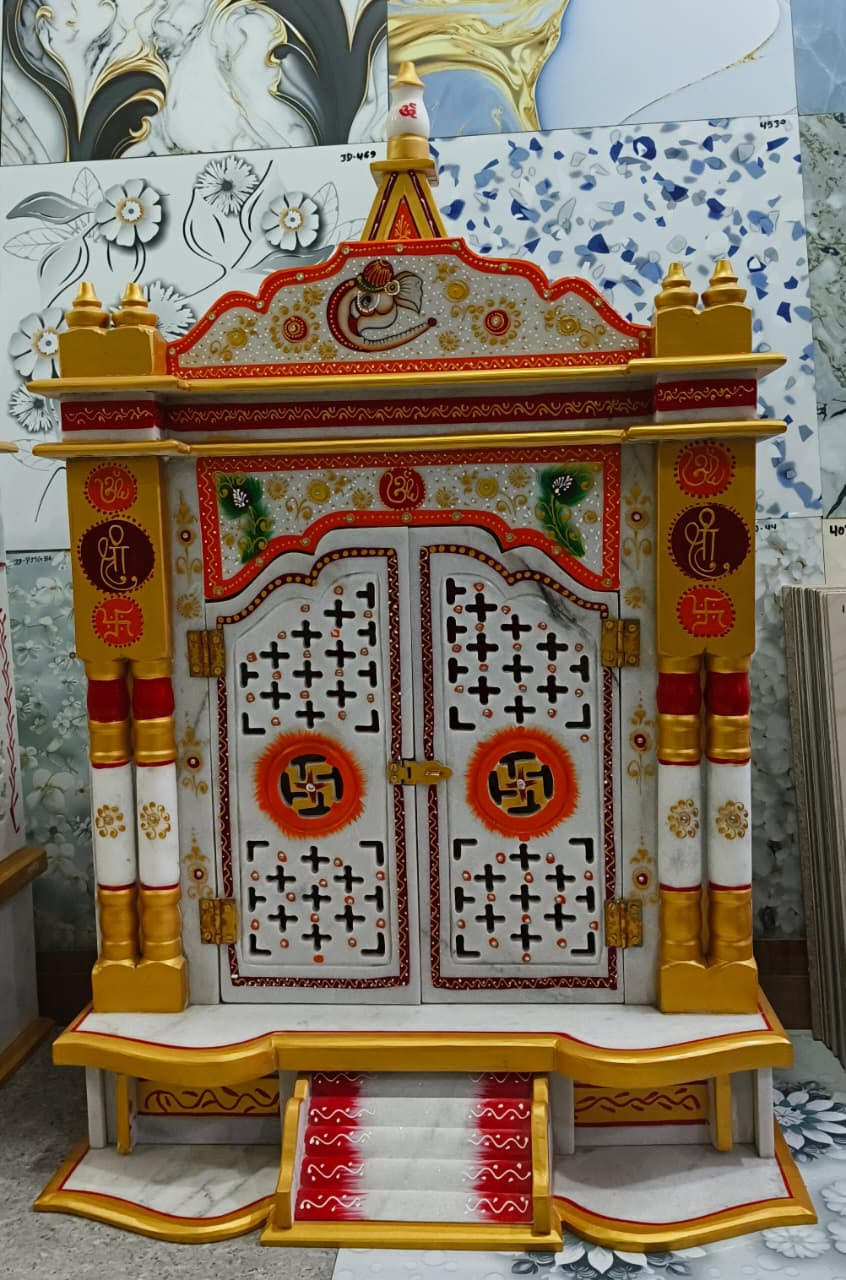 Ornate Painted Mandir with Doors