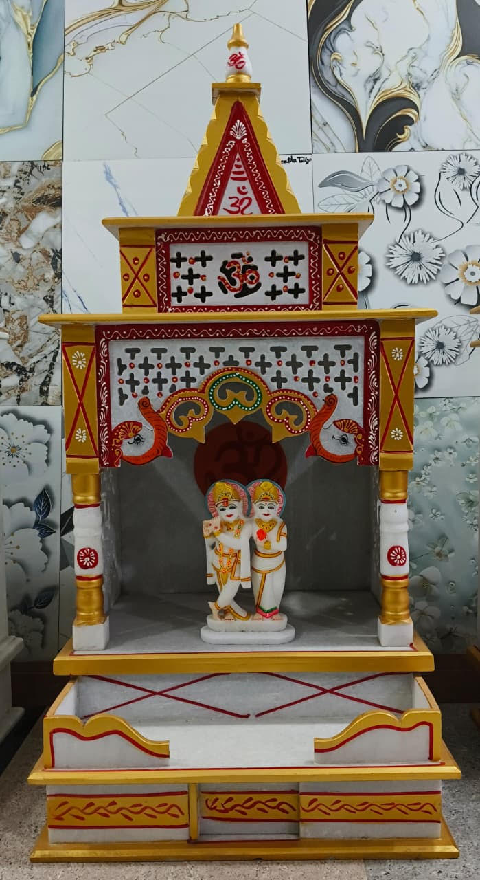 Gold-Bordered Mandir with Radha Krishna Murti