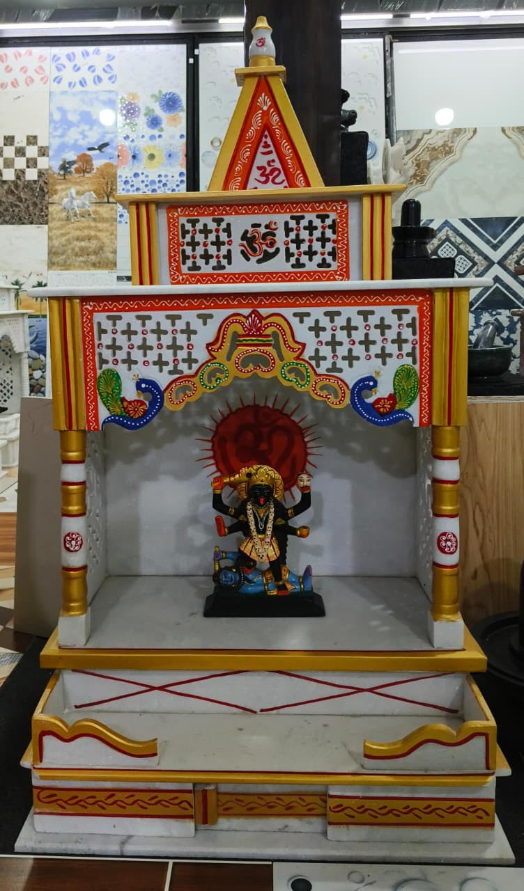 Colorful Peacock Arch Mandir with Kali Murti