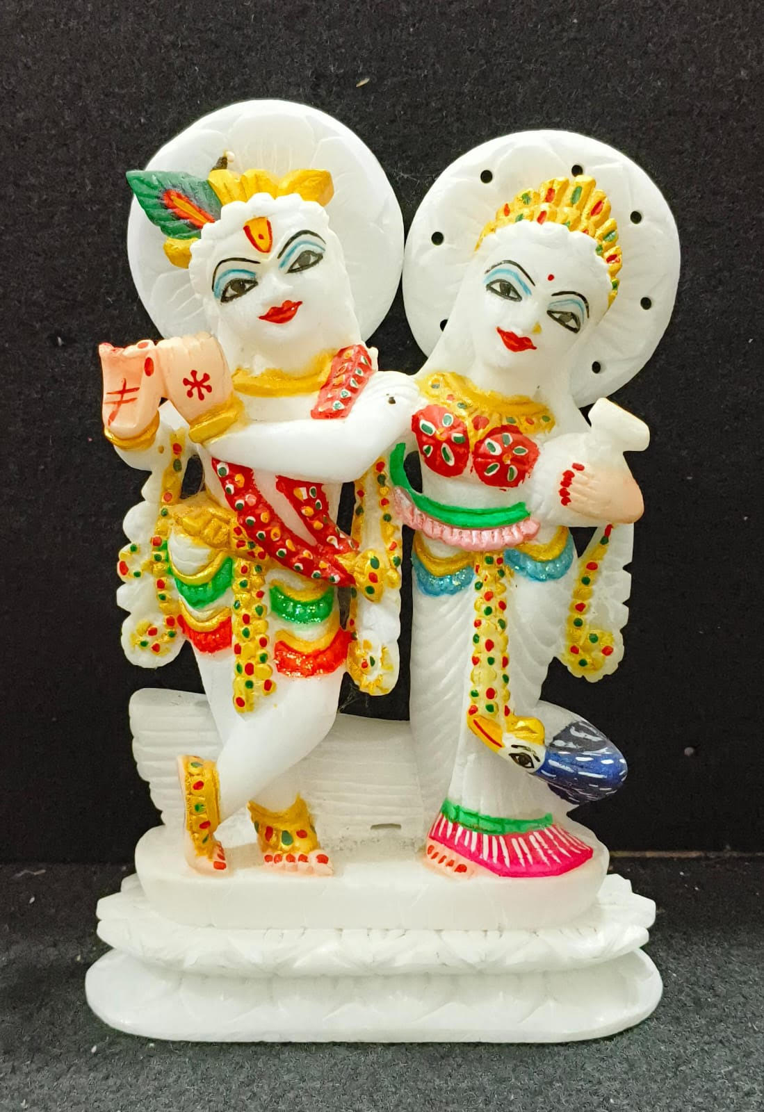 Hand-Painted Radha Krishna Murti with Halos