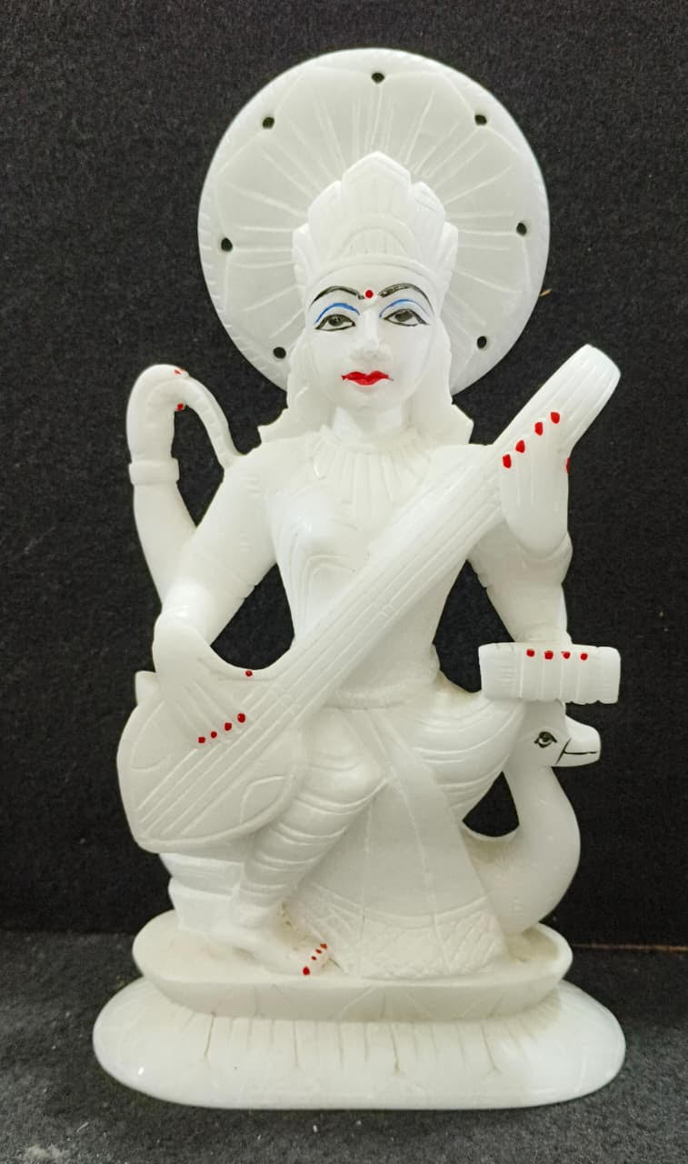 Minimalist White Saraswati Mata Murti